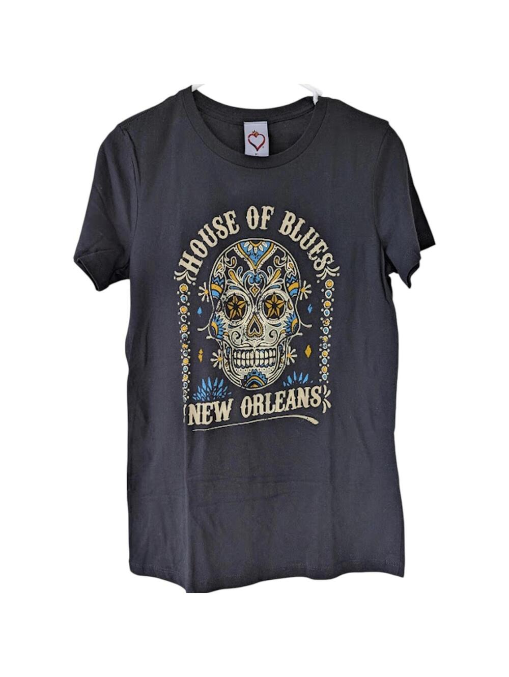House of Blues Shirt XL New Orleans Voodoo Sugar Skull Women's Band Tee 18x28